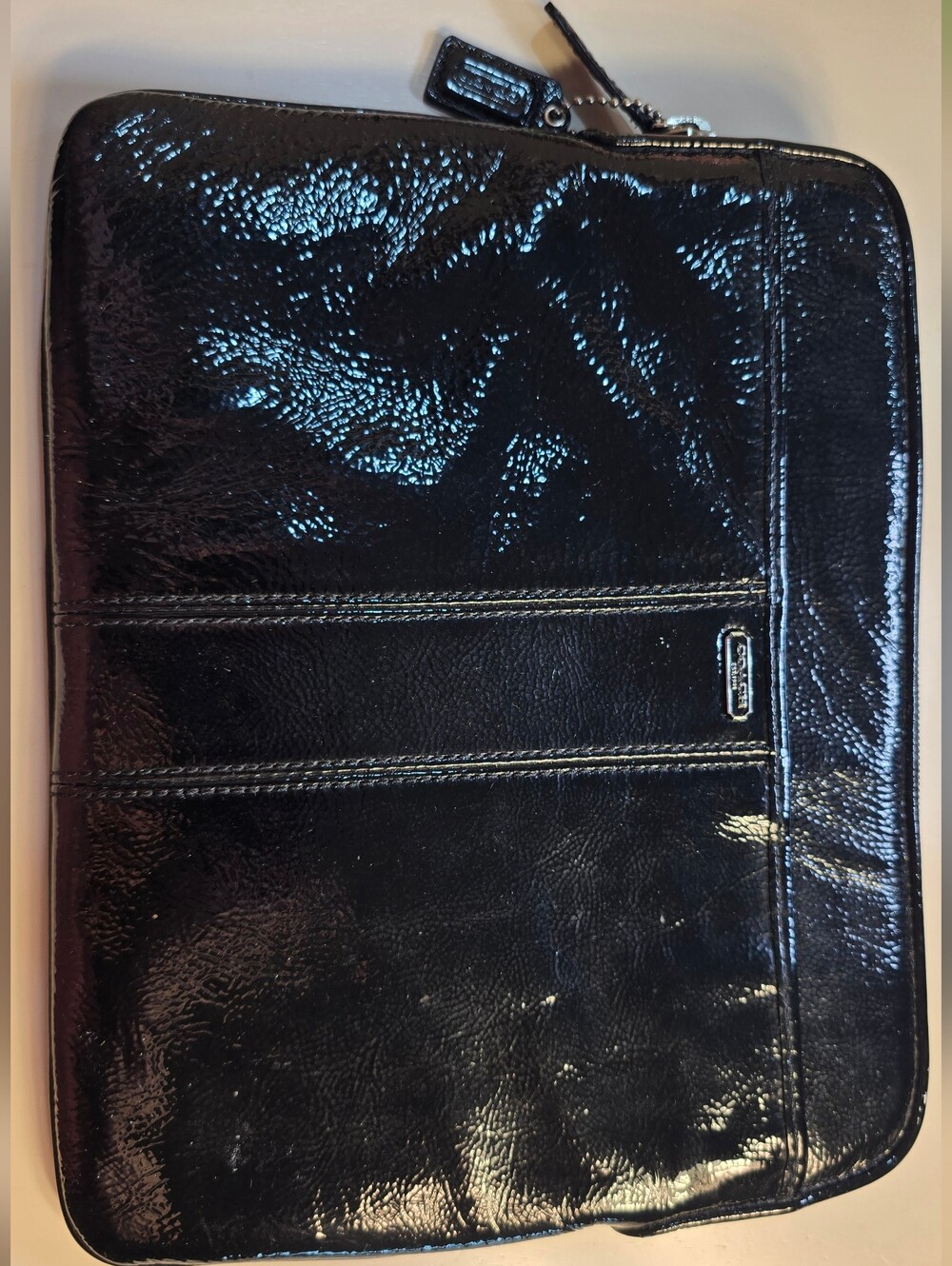 💄 COACH Black Patent Leather Zip Tablet / iPad / Laptop Carrying Case